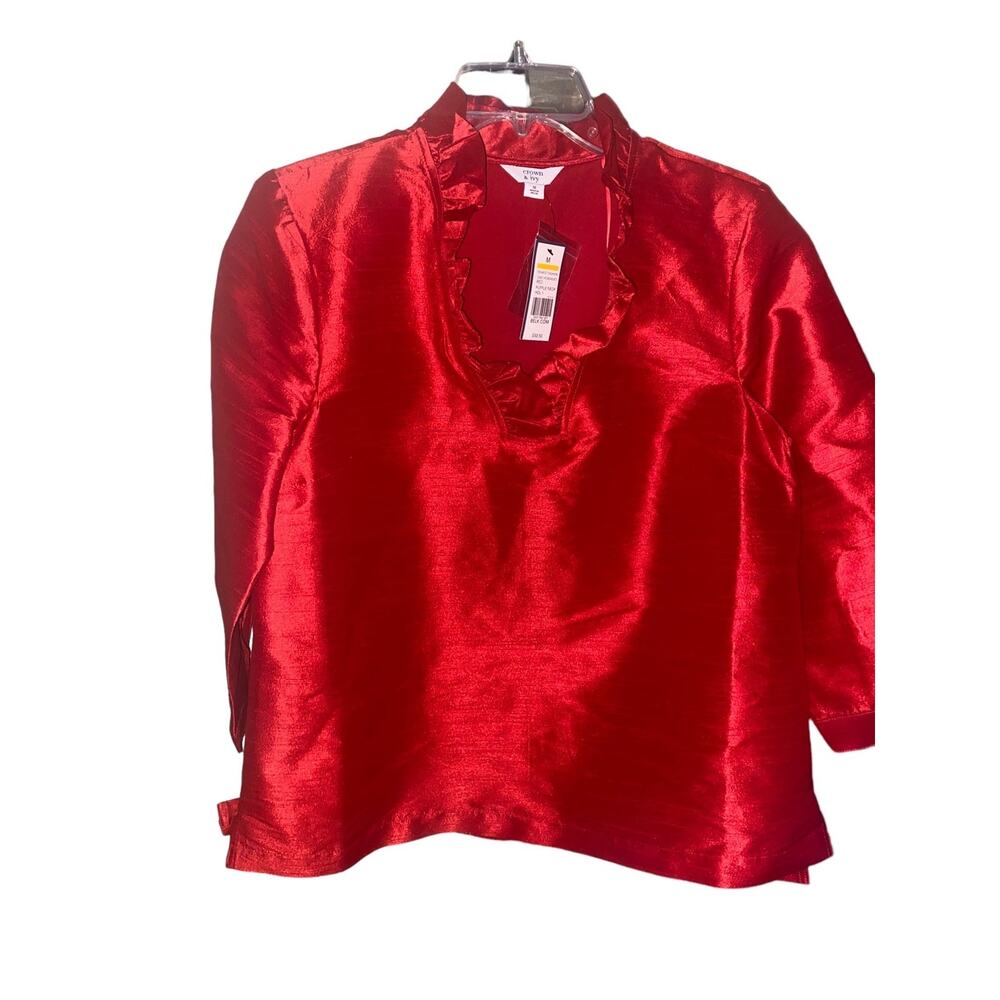 Crown & ivy red ruffle neck red blouse size medium new with tags